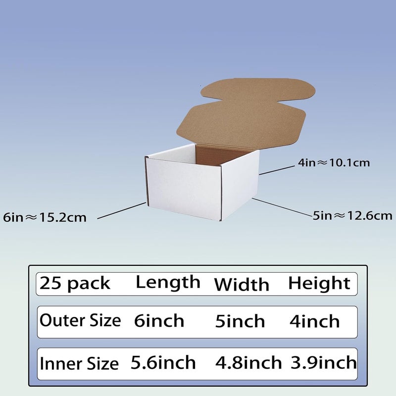 Livejun 6x5x4 inch Shipping Boxes Set of 25， White Corrugated Cardboard Box Mailer Boxes for Packaging Small Business Shipping，Mailing Boxes Bulk for Birthday Wedding Party Book Literature Gift Giving - Image 5